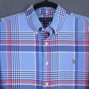 Ralph Lauren Long Sleeve Shirt Mens Large Blue Plaid‎ Classic Fit Button Up